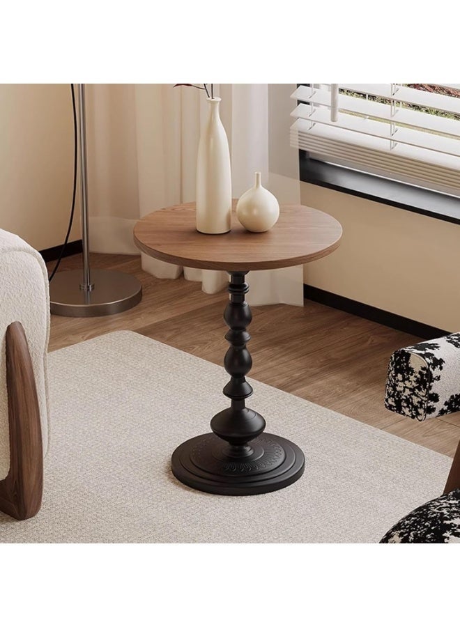 WALALLA Round End Table Living Room, Vintage Side Table, Farmhouse Pedestal Table Sofa Tray Table Industrial Circle Sofa Corners Table Modern Cocktail Table Nightstand, Retro Wood Accent Tables for  Living Room Bedroom  Patio Dorm Apartment Black - Image 2